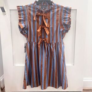 Hudson Gray Brown and Blue Striped Dress with Ruffles Medium
